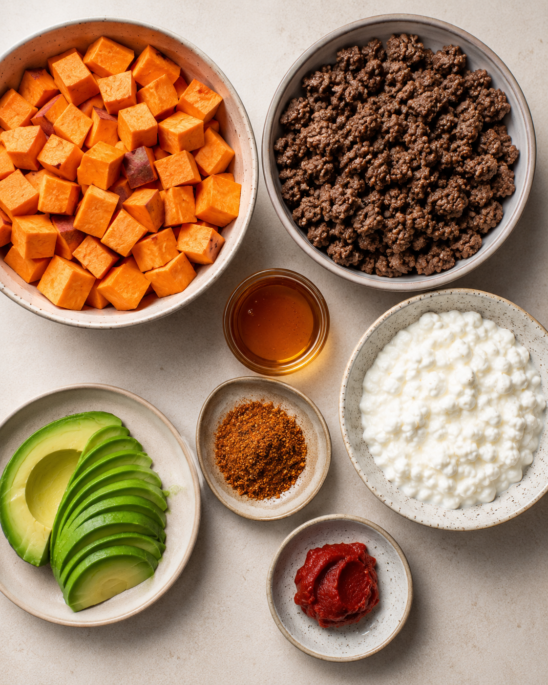 Generated image 3 for Tiktok Hot Honey Cottage Cheese Sweet Potato Beef Bowl