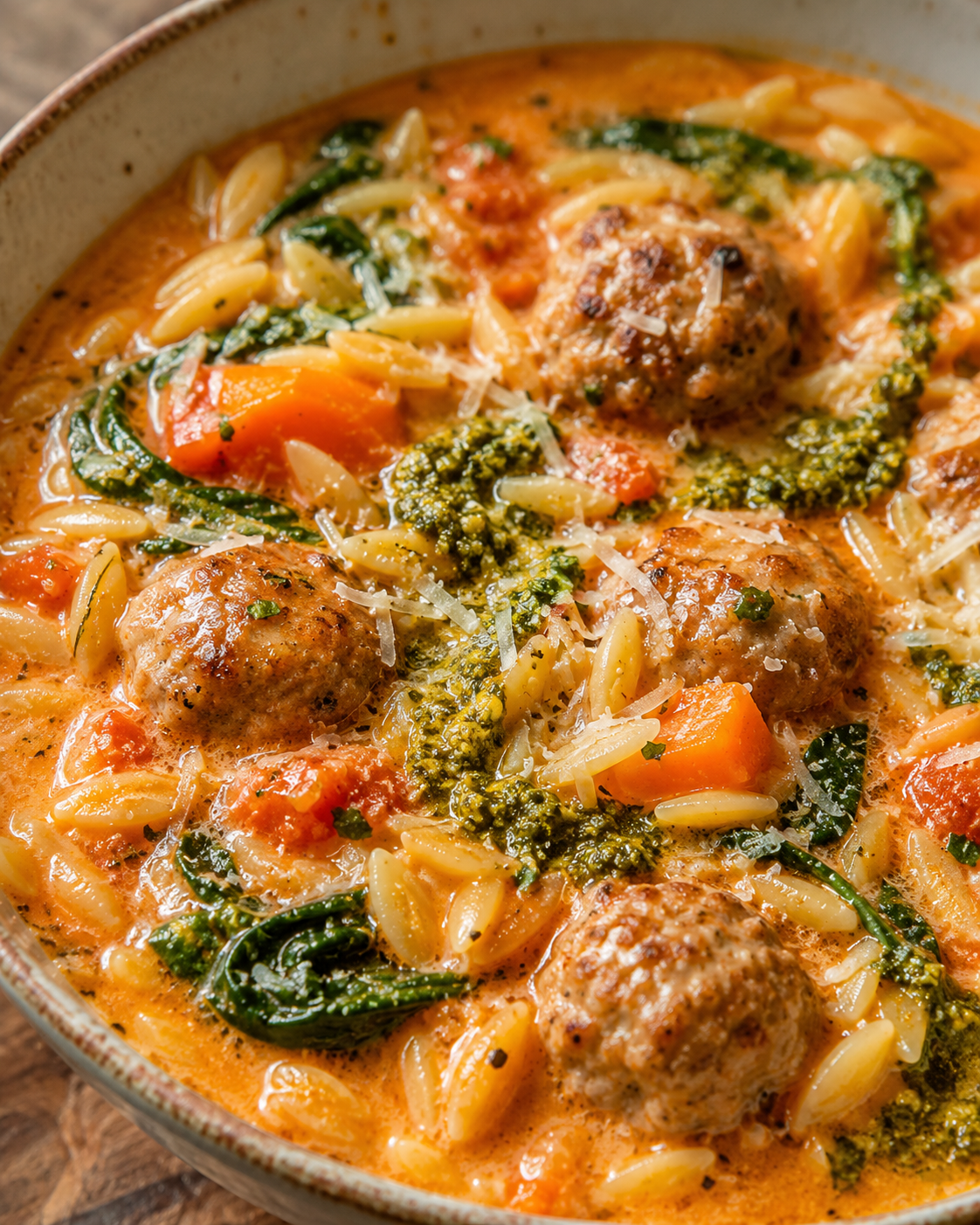 Generated image 1 for Creamy Tomato Orzo Soup with Mini Turkey Meatballs