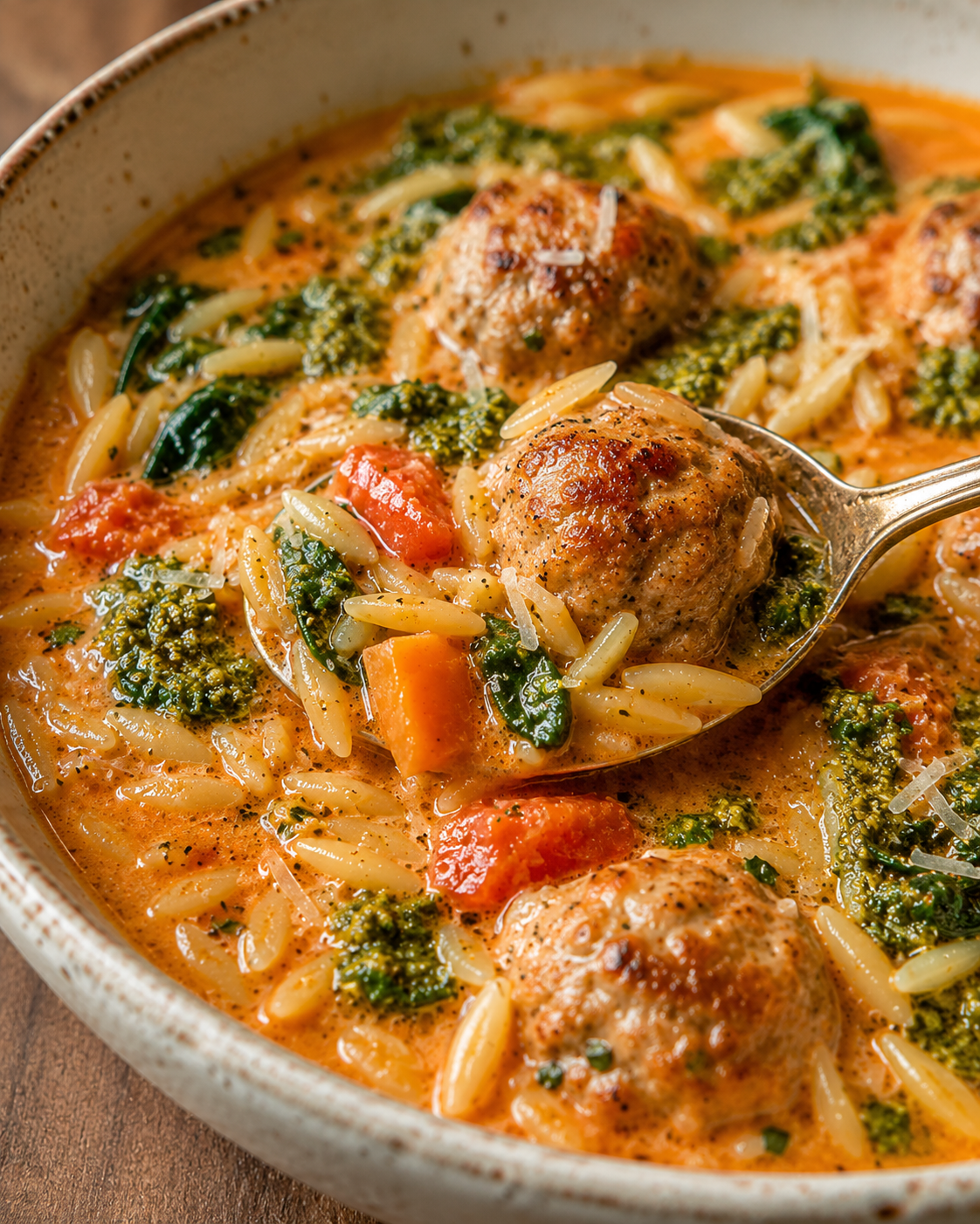 Generated image 2 for Creamy Tomato Orzo Soup with Mini Turkey Meatballs