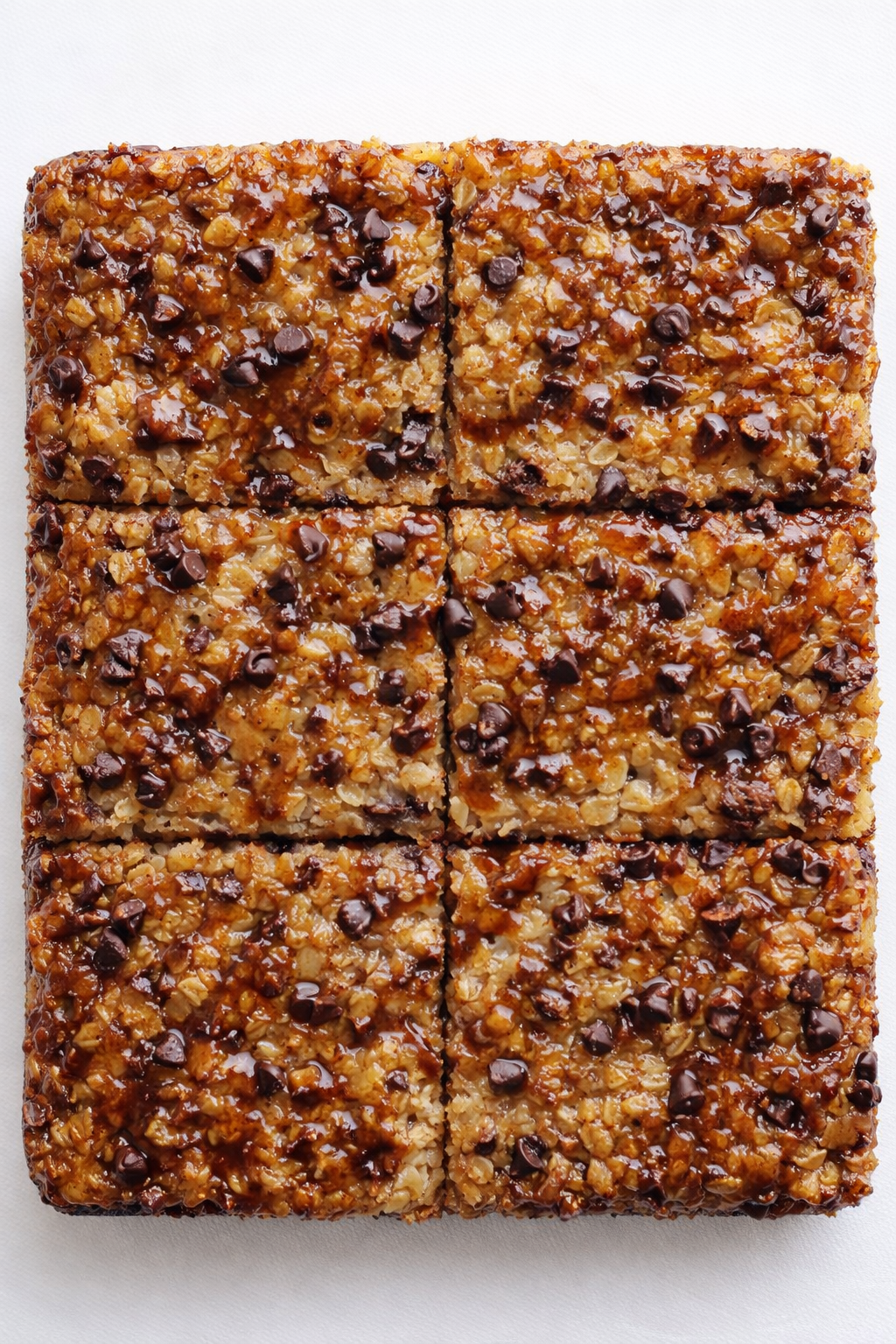 Straight-down overhead view of Protein Banana Oat Breakfast Squares