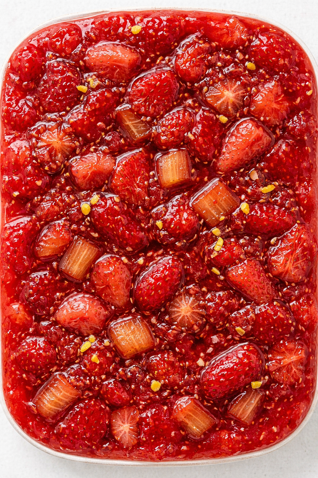 Straight-down overhead view of Strawberry Rhubarb Jam Recipe
