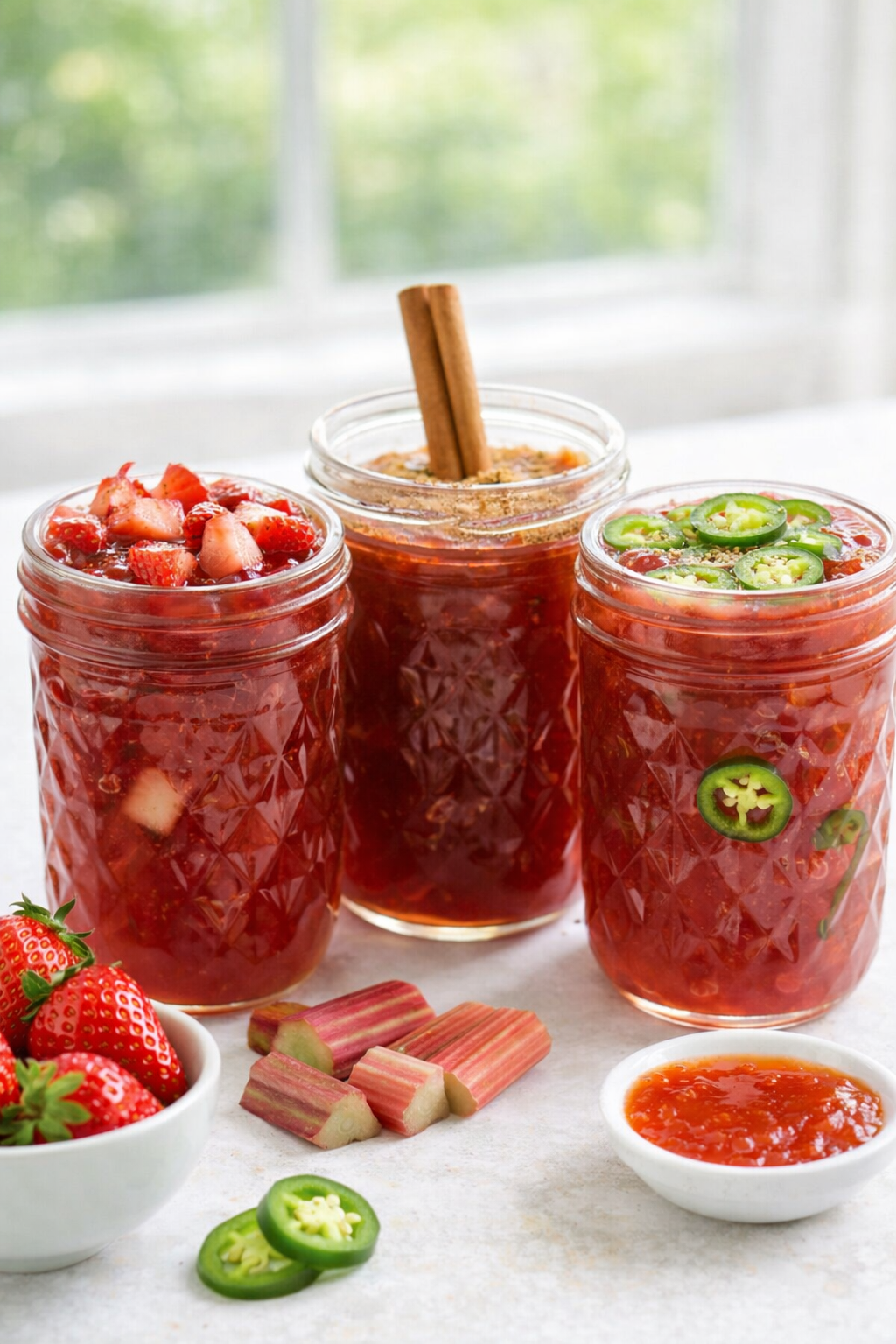 Variation ideas for Strawberry Rhubarb Jam Recipe shown in a styled layout