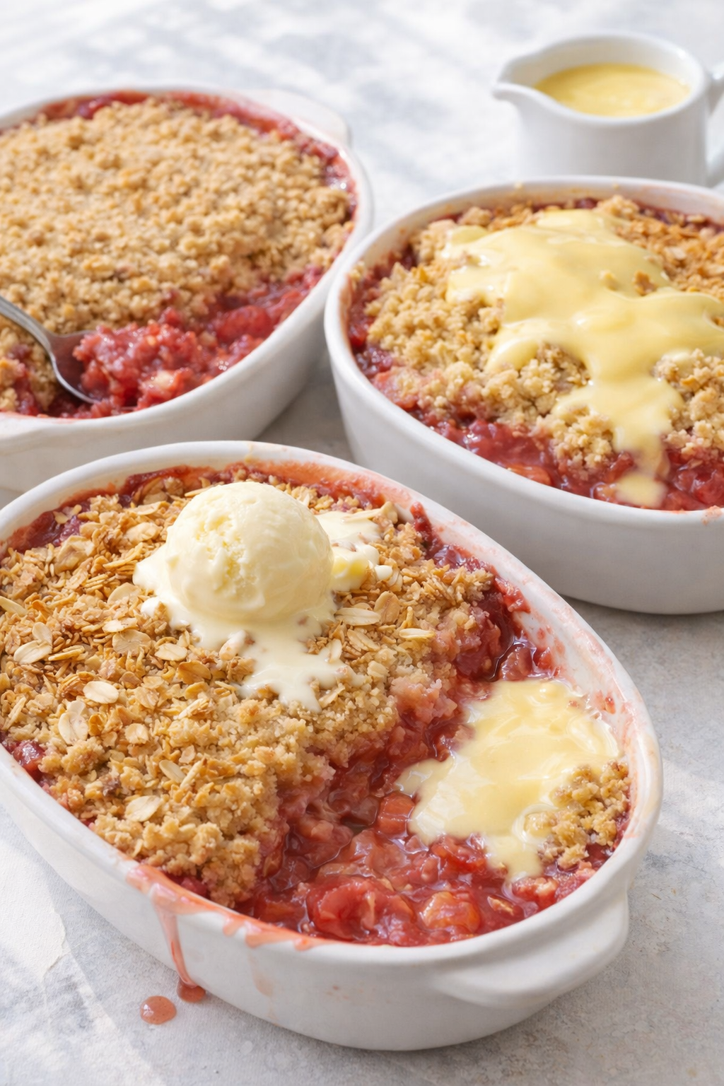 Variation ideas for British Rhubarb Crumble shown in a styled layout