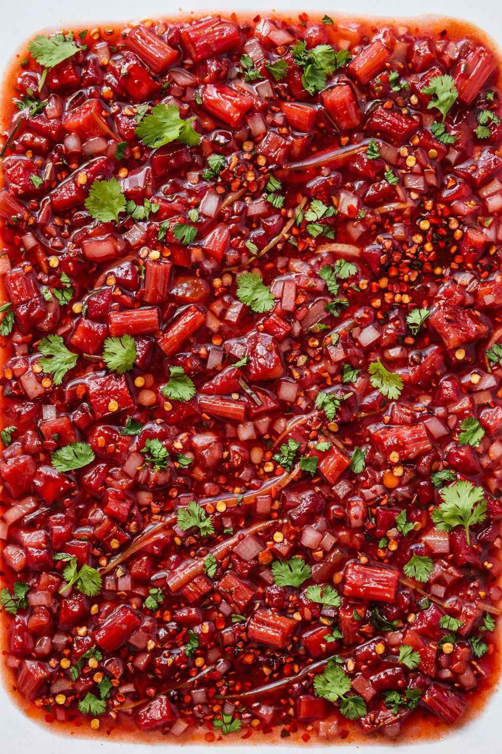 Straight-down overhead view of Rhubarb Relish